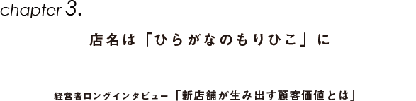 Chapter3.店名は「ひらがなのもりひこ」に